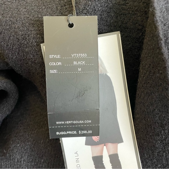 Vertigo Paris Black Open Front Sweater Jacket with Faux Fur Pockets, NWT, M - Picture 6 of 8